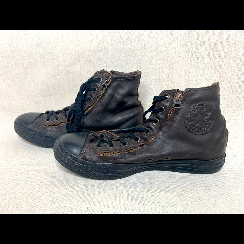 Converse Double Zip Brown Leather High Top Shoes